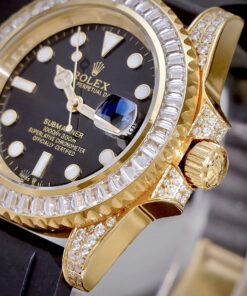 Đồng hồ Rolex nam Submariner đính đá vàng gold dây cao su fake cao cấp 40mm