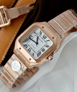 Đồng hồ Cartier Santos Replica 11 nữ mặt trắng mạ vàng hồng xưởng BV 35 (2)