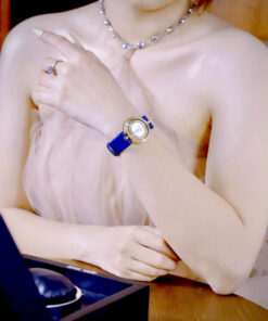 Đồng hồ Versace Eon nữ vàng gold dây da xanh blue like auth 33mm