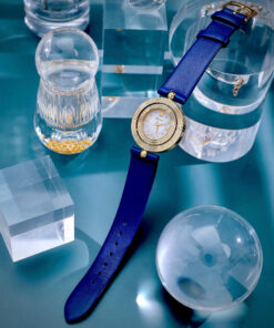 Đồng hồ Versace Eon nữ vàng gold dây da xanh blue like auth 33mm