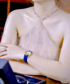 Đồng hồ Versace Eon nữ vàng gold dây da xanh blue like auth 33mm