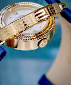 Đồng hồ Versace Eon nữ vàng gold dây da xanh blue like auth 33mm