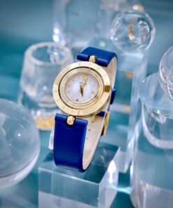 Đồng hồ Versace Eon nữ vàng gold dây da xanh blue like auth 33mm