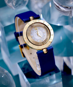 Đồng hồ Versace Eon nữ vàng gold dây da xanh blue like auth 33mm