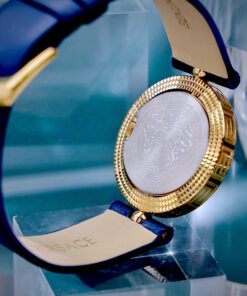 Đồng hồ Versace Eon nữ vàng gold dây da xanh blue like auth 33mm