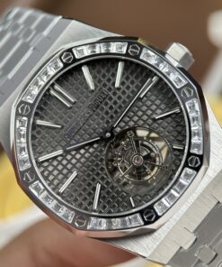 Đồng hồ Audemars Piguet Rep 11 Oak Selfwinding Flying Tourbillon 26730BC mặt xám đính đá baguette 41mm (2)