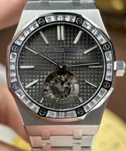 Đồng hồ Audemars Piguet Rep 11 Oak Selfwinding Flying Tourbillon 26730BC mặt xám đính đá baguette 41mm (2)