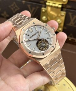 Đồng hồ Audemars Piguet Replica 11 Royal Oak Selfwinding Flying Tourbillon 26730OR mặt xám dây kim loại 41mm (2)