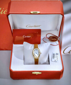 Đồng hồ Cartier Baignoire nữ WGBA0022 vàng gold dây da nâu fake cao cấp 23x31mm