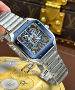 Đồng hồ Cartier Santos Replica 11 nam mặt lộ cơ viền xanh dương nhà máy MLF 39 (2)