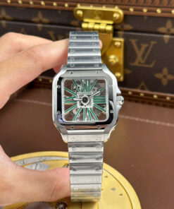 Đồng hồ Cartier Santos nam chế tác mặt lộ cơ cọc số màu xanh lá cây nhà máy MLF 39 (7)