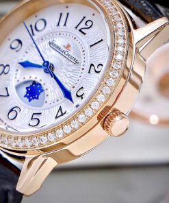 Đồng hồ Jaeger LeCoultre nữ màu vàng hồng đính đá dây da đen like auth 33mm