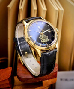 Đồng hồ Omega thuyền buồm vàng gold mặt đen máy cơ nhật giá rẻ 40mm
