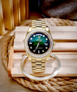 Đồng hồ Rolex Date Date vàng gold nam đính đá máy cơ nhật giá rẻ 40mm