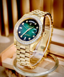 Đồng hồ Rolex Date Date vàng gold nam đính đá máy cơ nhật giá rẻ 40mm