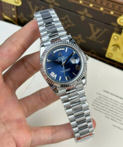 Đồng hồ Rolex Day-Date Rep 11 mặt xanh dương cọc số la mã nặng 186 gram xưởng QF 40mm (2)