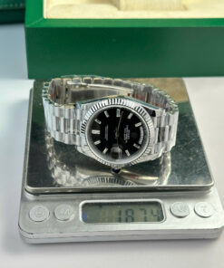 Đồng hồ Rolex Day-Date Replica 11 mặt đen cọc số đá nặng 186 gram nhà máy QF 40mm (2)