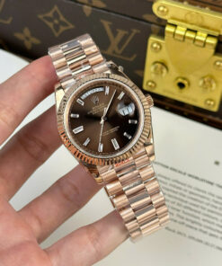 Đồng hồ Rolex chế tác Day-Date nam mặt nâu nặng 186 gram nhà máy QF 40mm (1)