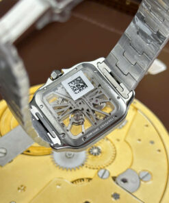 Đồng hồ nam Cartier Santos Rep 1 1 mặt lộ cơ viền vàng nhà máy MLF 39 (1)