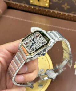Đồng hồ nam Cartier Santos Rep 1 1 mặt lộ cơ viền vàng nhà máy MLF 39 (1)