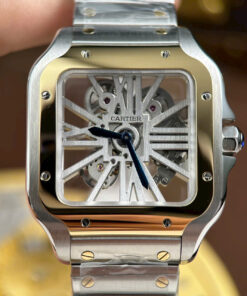 Đồng hồ nam Cartier Santos Rep 1 1 mặt lộ cơ viền vàng nhà máy MLF 39 (1)