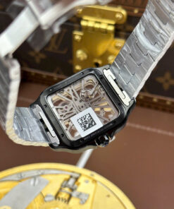 Đồng hồ nam Cartier Santos Rep 11 mặt lộ cơ viền đen nhà máy MLF 39 (2)