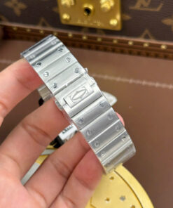 Đồng hồ nam Cartier Santos Rep 11 mặt lộ cơ viền đen nhà máy MLF 39 (2)