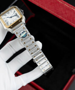 Đồng hồ nữ Cartier Santos Replica 11 mạ demi vàng mặt trắng nhà máy BV 35 (2)