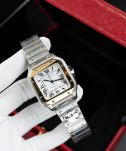 Đồng hồ nữ Cartier Santos Replica 11 mạ demi vàng mặt trắng nhà máy BV 35 (2)