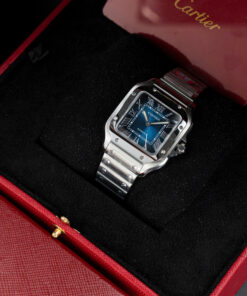 Đồng hồ nữ Cartier Santos Replica 11 mặt trắng xanh dương dây kim loại nhà máy BV 35 (2)