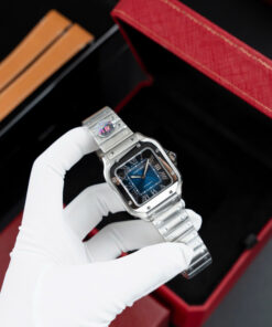 Đồng hồ nữ Cartier Santos Replica 11 mặt trắng xanh dương dây kim loại nhà máy BV 35 (2)