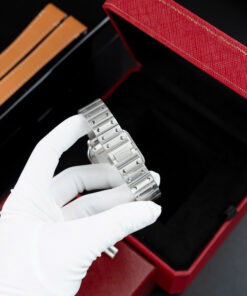 Đồng hồ nữ Cartier Santos Replica 11 mặt trắng xanh dương dây kim loại nhà máy BV 35 (2)