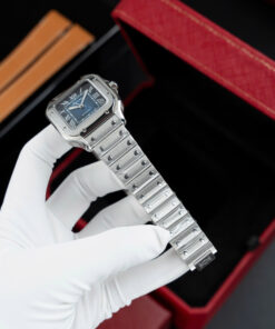 Đồng hồ nữ Cartier Santos Replica 11 mặt trắng xanh dương dây kim loại nhà máy BV 35 (2)