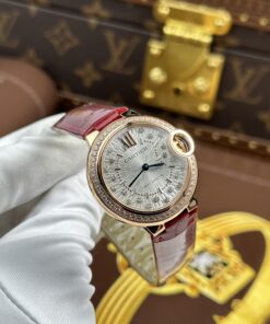 Đồng Hồ Cartier Ballon Bleu WJBB0033 Replica 11 nữ mạ vàng hồng viền đính đá xưởng AF 33mm (2)