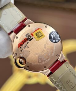 Đồng Hồ Cartier Ballon Bleu WJBB0033 Replica 11 nữ mạ vàng hồng viền đính đá xưởng AF 33mm (2)