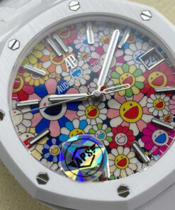 Đồng hồ Audemars Piguet 15500 Sunflower Replica 11 vỏ gốm trắng họa tiết bông hoa cười xưởng APS 41mm (2)