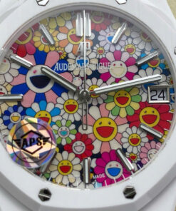 Đồng hồ Audemars Piguet 15500 Sunflower Replica 11 vỏ gốm trắng họa tiết bông hoa cười xưởng APS 41mm (2)