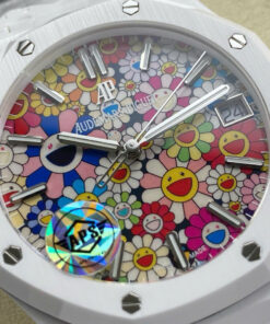 Đồng hồ Audemars Piguet 15500 Sunflower Replica 11 vỏ gốm trắng họa tiết bông hoa cười xưởng APS 41mm (2)