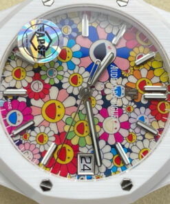 Đồng hồ Audemars Piguet 15500 Sunflower Replica 11 vỏ gốm trắng họa tiết bông hoa cười xưởng APS 41mm (2)