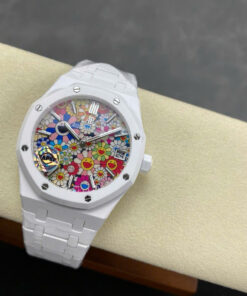 Đồng hồ Audemars Piguet 15500 Sunflower Replica 11 vỏ gốm trắng họa tiết bông hoa cười xưởng APS 41mm (2)