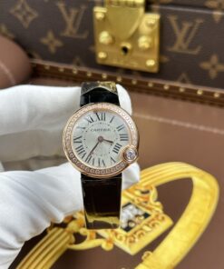 Đồng hồ Cartier Ballon Blanc Rep 11 nữ mạ vàng hồng viền đính đá xưởng AF 30mm (2)