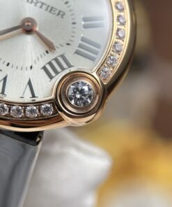 Đồng hồ Cartier Ballon Blanc Rep 11 nữ mạ vàng hồng viền đính đá xưởng AF 30mm (2)