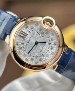 Đồng hồ Cartier Ballon Bleu WGBB0052 Replica 11 mạ vàng hồng dây da xưởng AF 33mm (2)