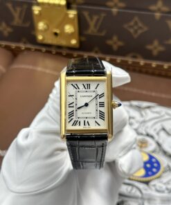 Đồng hồ Cartier Tank Louis Rep 11 mặt trắng dây da màu đen 27.8×38 (2)