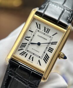Đồng hồ Cartier Tank Louis Rep 11 mặt trắng dây da màu đen 27.8×38 (2)
