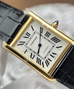 Đồng hồ Cartier Tank Louis Rep 11 mặt trắng dây da màu đen 27.8×38 (2)