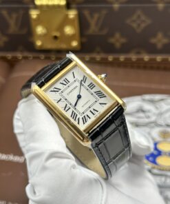 Đồng hồ Cartier Tank Louis Rep 11 mặt trắng dây da màu đen 27.8×38 (2)