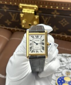 Đồng hồ Cartier Tank Louis Replica 11 mặt trắng dây da màu xám 27.8×38 (2)