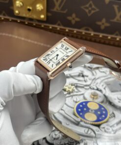 Đồng hồ Cartier Tank Louis Replica 11 mặt trắng vỏ mạ vàng hồng dây da 27.8×38 (2)