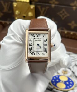 Đồng hồ Cartier Tank Louis Replica 11 mặt trắng vỏ mạ vàng hồng dây da 27.8×38 (2)